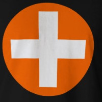Plus Sign in white with Orange T-shirt